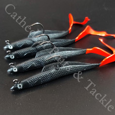  4" Curly Lures Tail Sandee Black Fire Tail